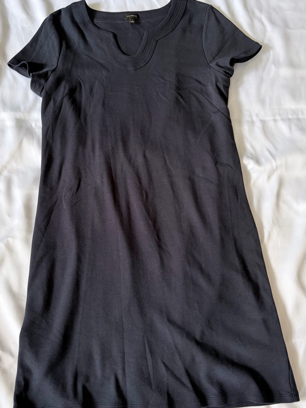 Talbots Navy Short Sleeve Scoop Neck Shift Dress